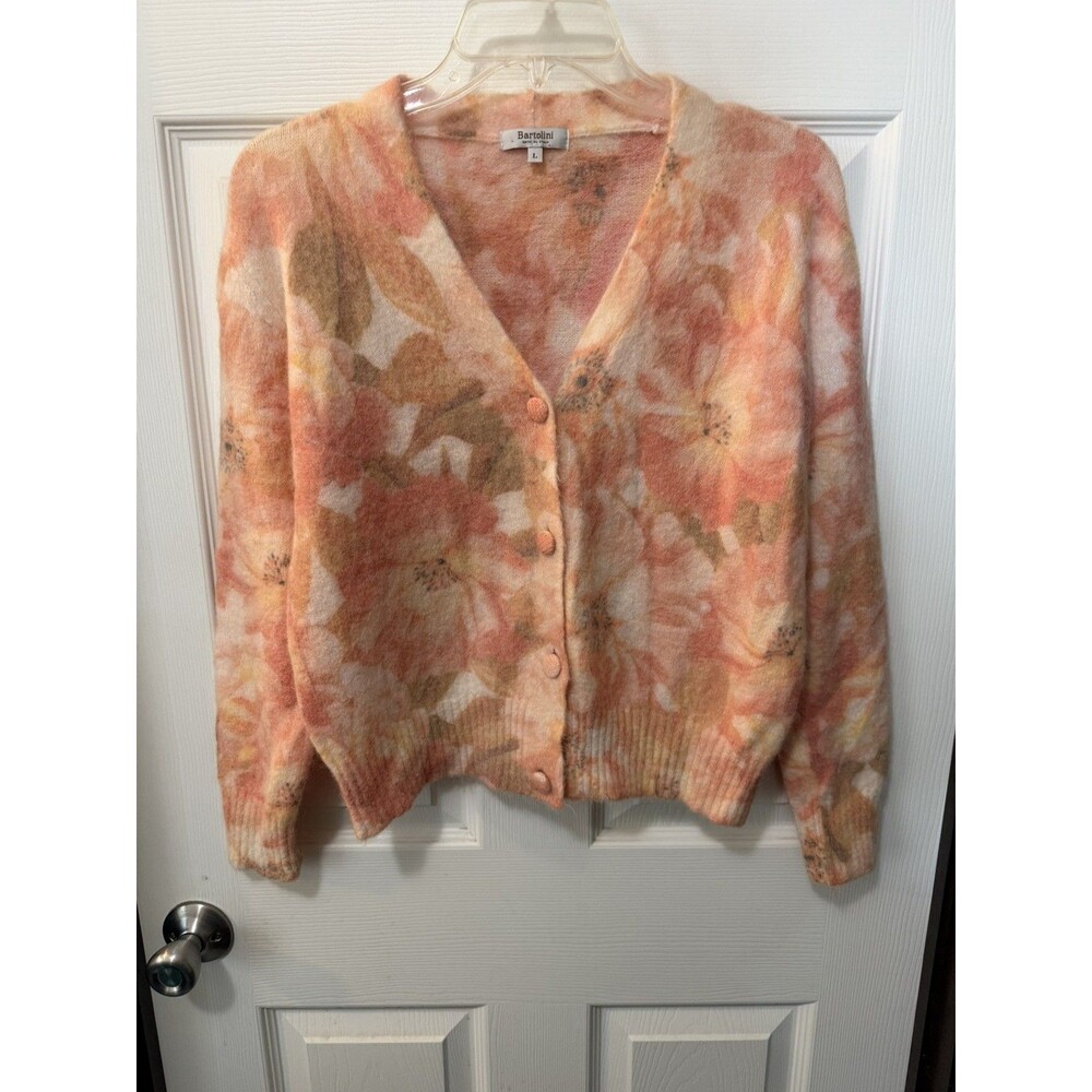 Bartolini Italy Mohair Alpaca Blend Floral Cardigan L Cottagecore Peachy V-Neck